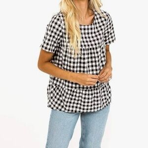 Roolee Gingham Linen Cotton Coastal Cowgirl Boho Fisherman Resort Blouse M